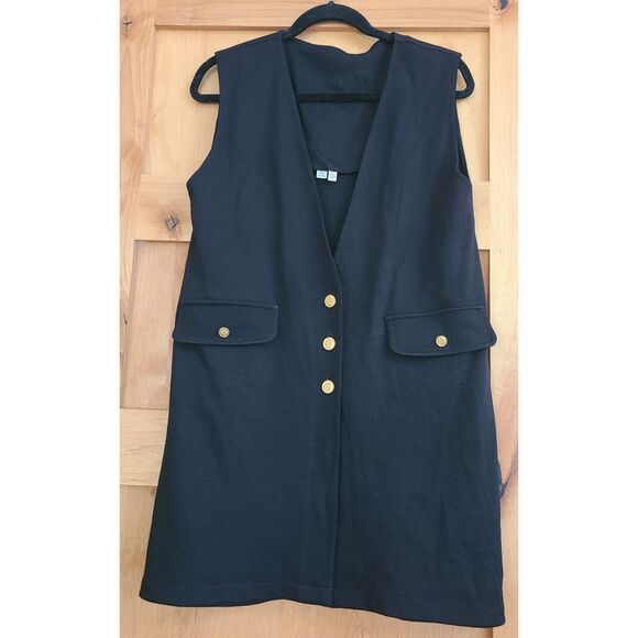 Black 100% Wool Vest Gold Buttons MEDIUM Minimalist Quiet Luxury Old Money M - Picture 9 of 9